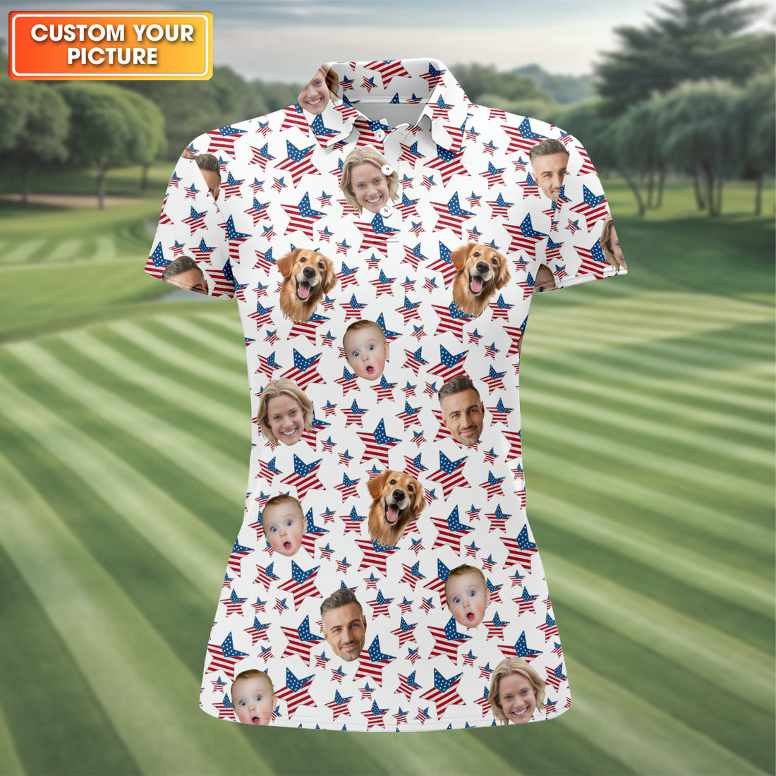 Family Portrait Golf Shirt, Custom Face Shirt, Personalized Dog Shirts, American Flag Golf Shirt, Long Sleeve Golf Shirts, Golf Tops For Women