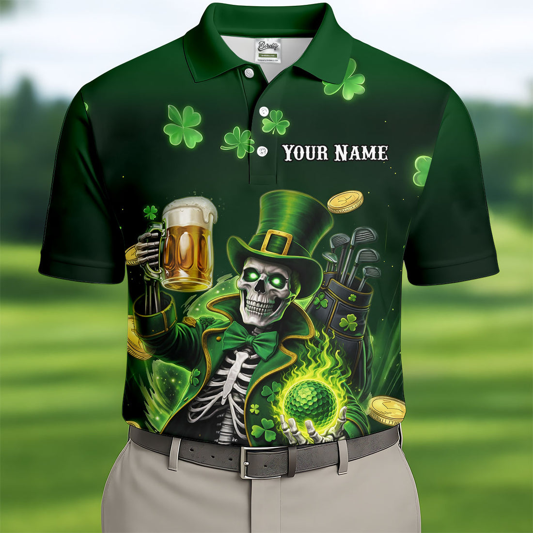 Hello Darkness Four Leaf Clover St Patricks Day Fun Golf Shirts For Men, St Patrick's Green Polo Shirts For Men