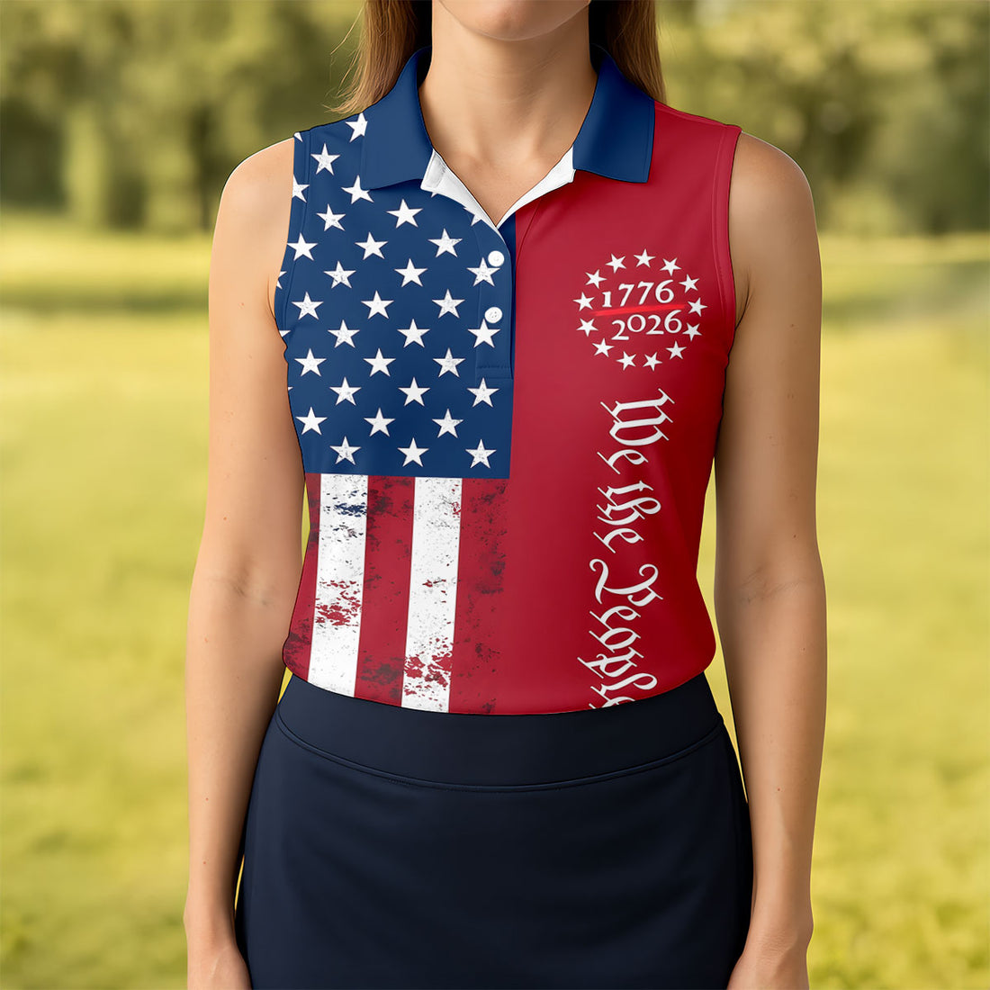 We The People 250 Years Red And Navy Vintage Golf Shirt, Patriotic 4th Of July Golf Shirt For Women