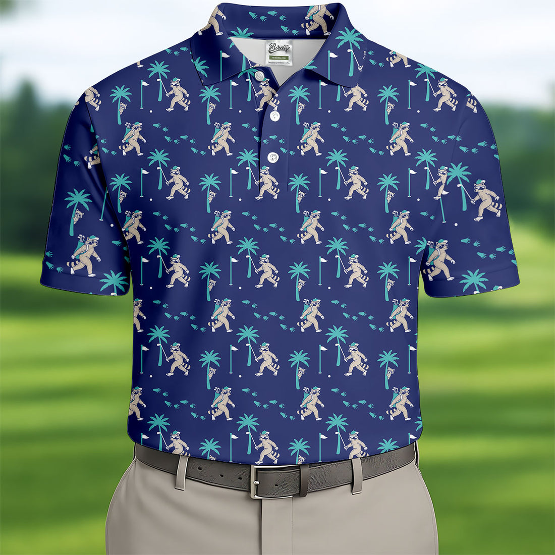 Funny Raccoon Tropical Golf Pattern Polo Shirt, Men's Golf Shirt, Golf Apparel For Men