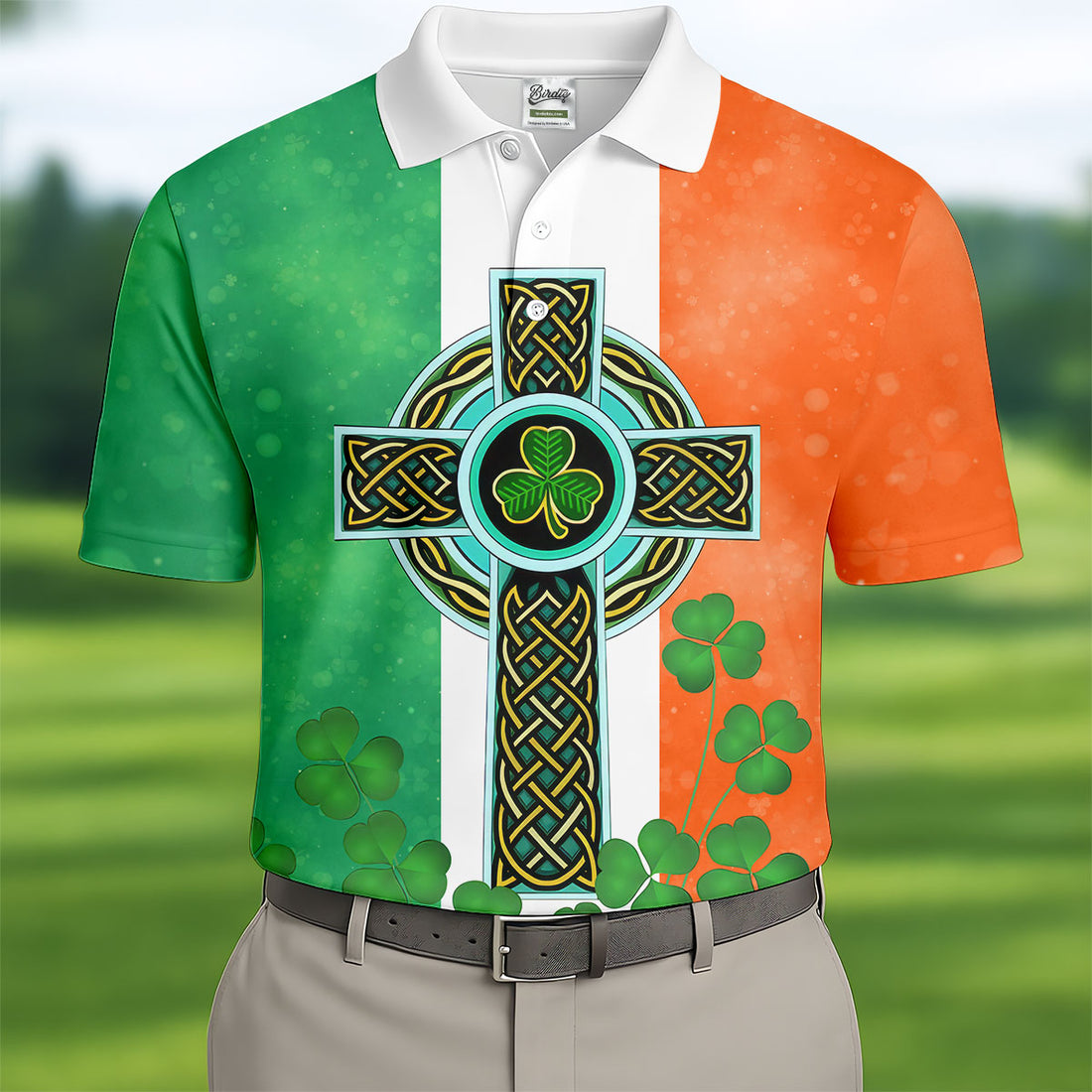 Celtic Cross Knotwork St Patrick's Day Shamrock Golf Shirt, Men's Golf Polo Shirts, Golf Shirts For Men