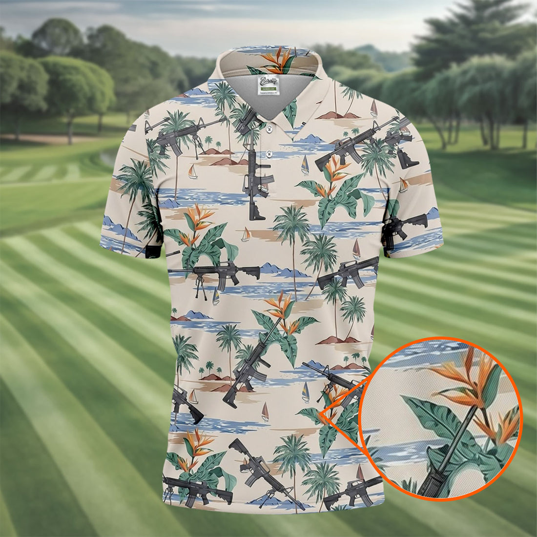 Hawaiian Palm Tree With Army Theme Golf Shirts For Men, Polo Shirts For Men, Golfing Apparel