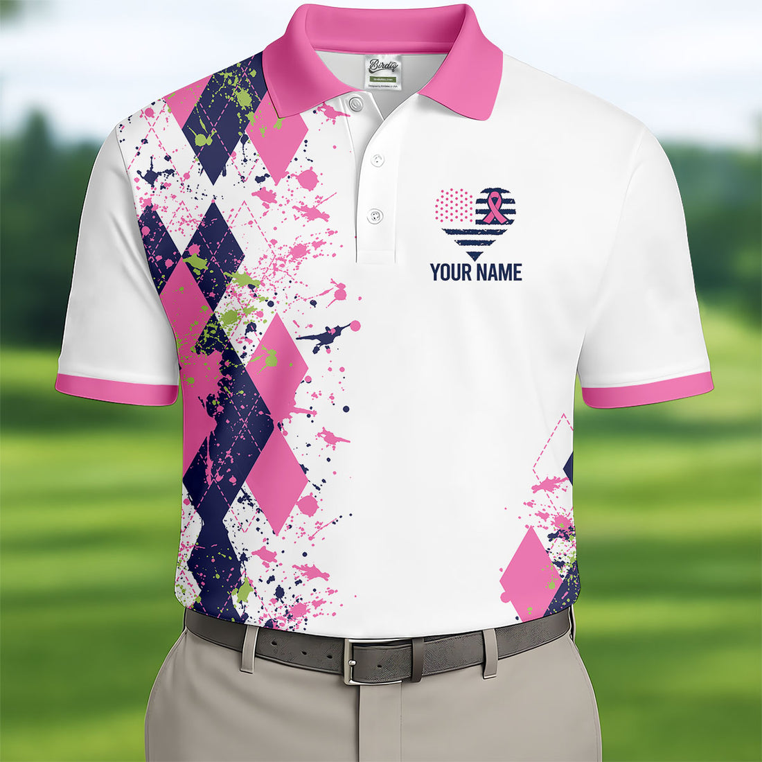 Custom No One Fights Alone Breast Cancer Shirt, Golf Polo Shirts For Men, Mens Golf Shirts