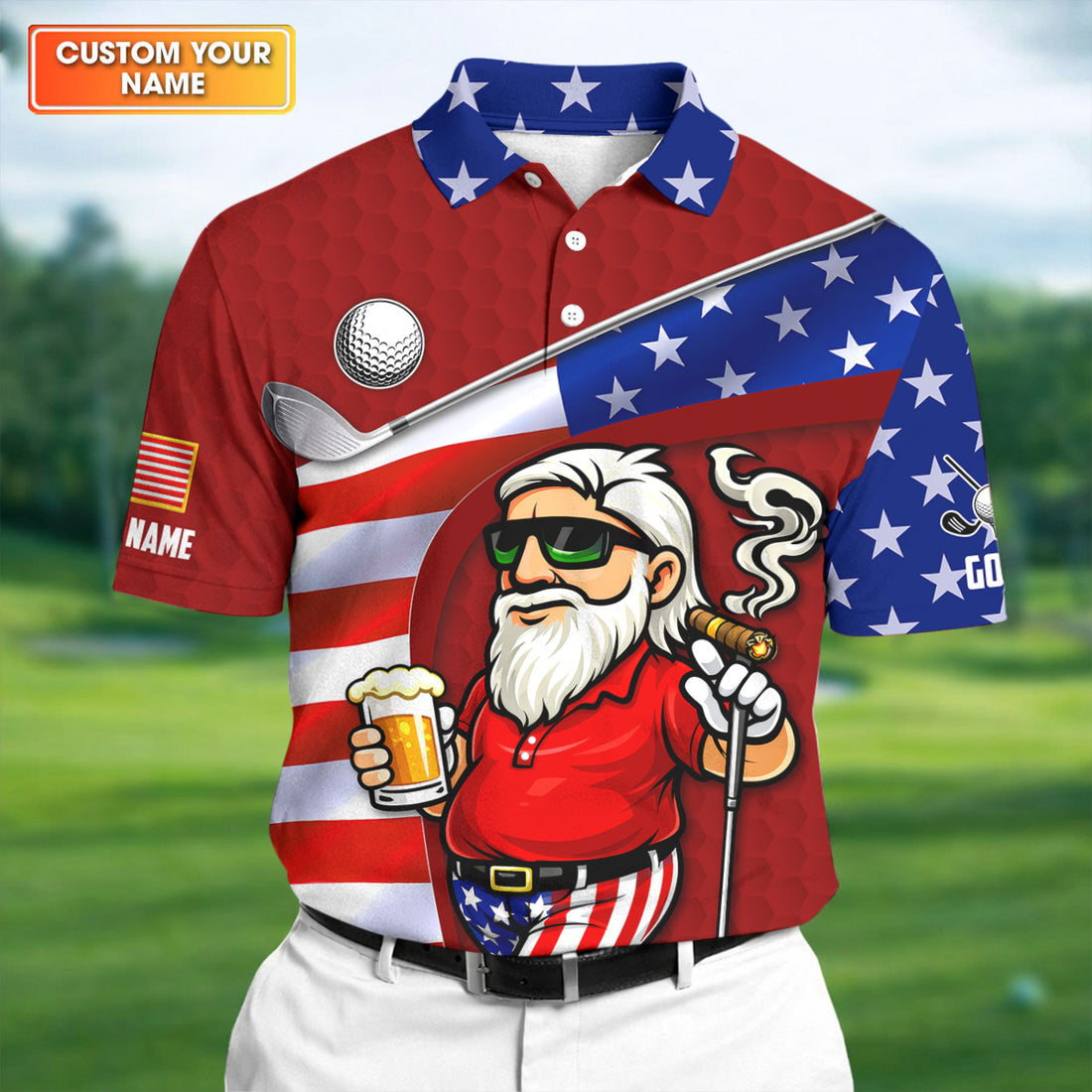 Swing Swear Drink Repeat Golf And Beer Patriotic Man 4th Of July Red Golf Shirt, 250 Years Golf Shirts For Men