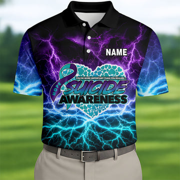 Suicide Awareness Hope Ribbon Lightning Golf Polo Shirt, Mens Golf Polo, Golf Shirts For Men