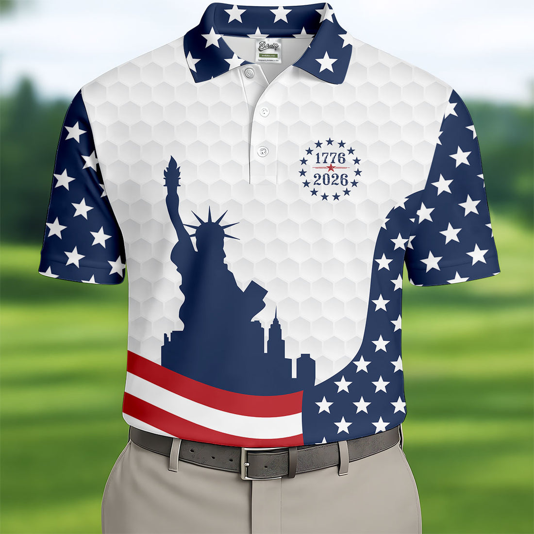 250 Years Of Freedom Golf Ball Pattern American Flag Golf Shirt, Patriotic 4th Of July Golf Shirts For Men
