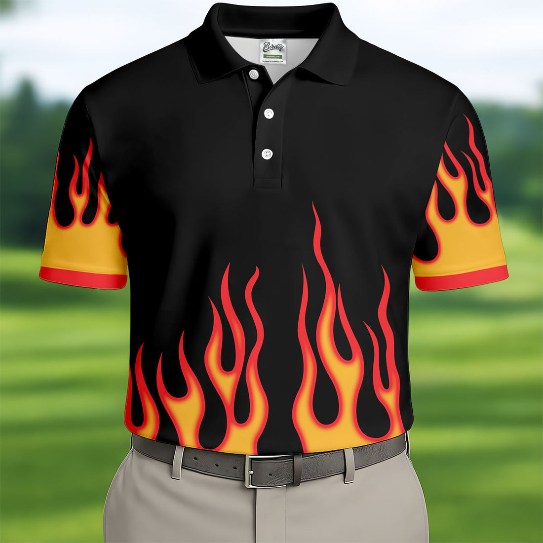 Retro Flame Fire Pattern Design Hawaiian Golf Shirt, Golf Shirts For Men, Polo Shirts For Men