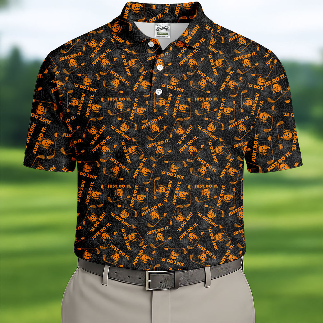 Horror Character Spider Web Pattern Halloween Polo Shirt, Men's Golf Shirt, Hawaiian Golf Shirt