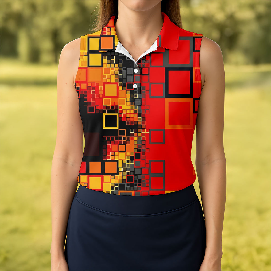 Geometric Abstract Art Hawaiian Golf Shirt, Retro Golf Shirt, Women's Golf Tops, Ladies Golf Shirts