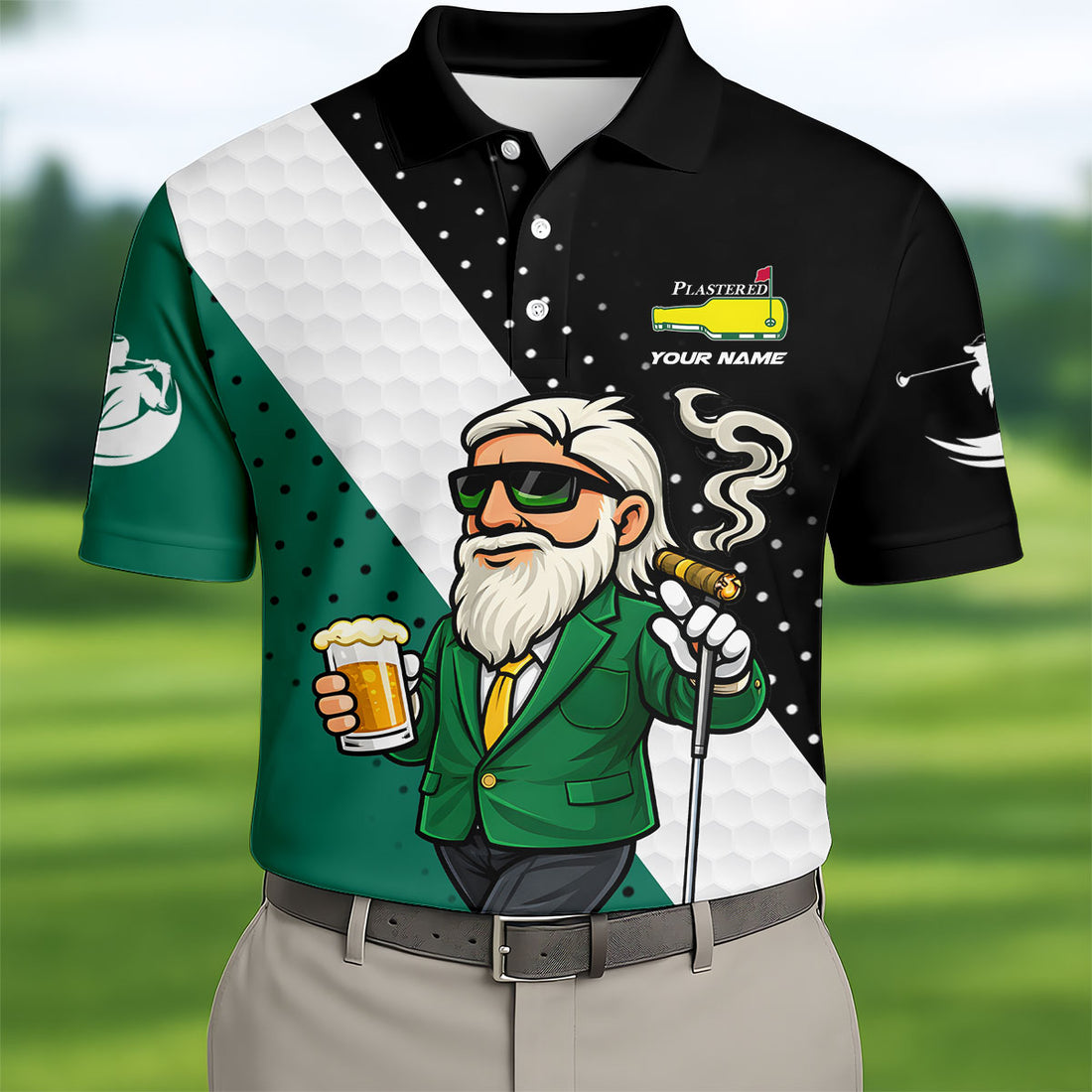 Golf And Beer That's Why I'm Here Plastered Beer Bottle Logo Golf Tops For Men, Fun Golf Shirt