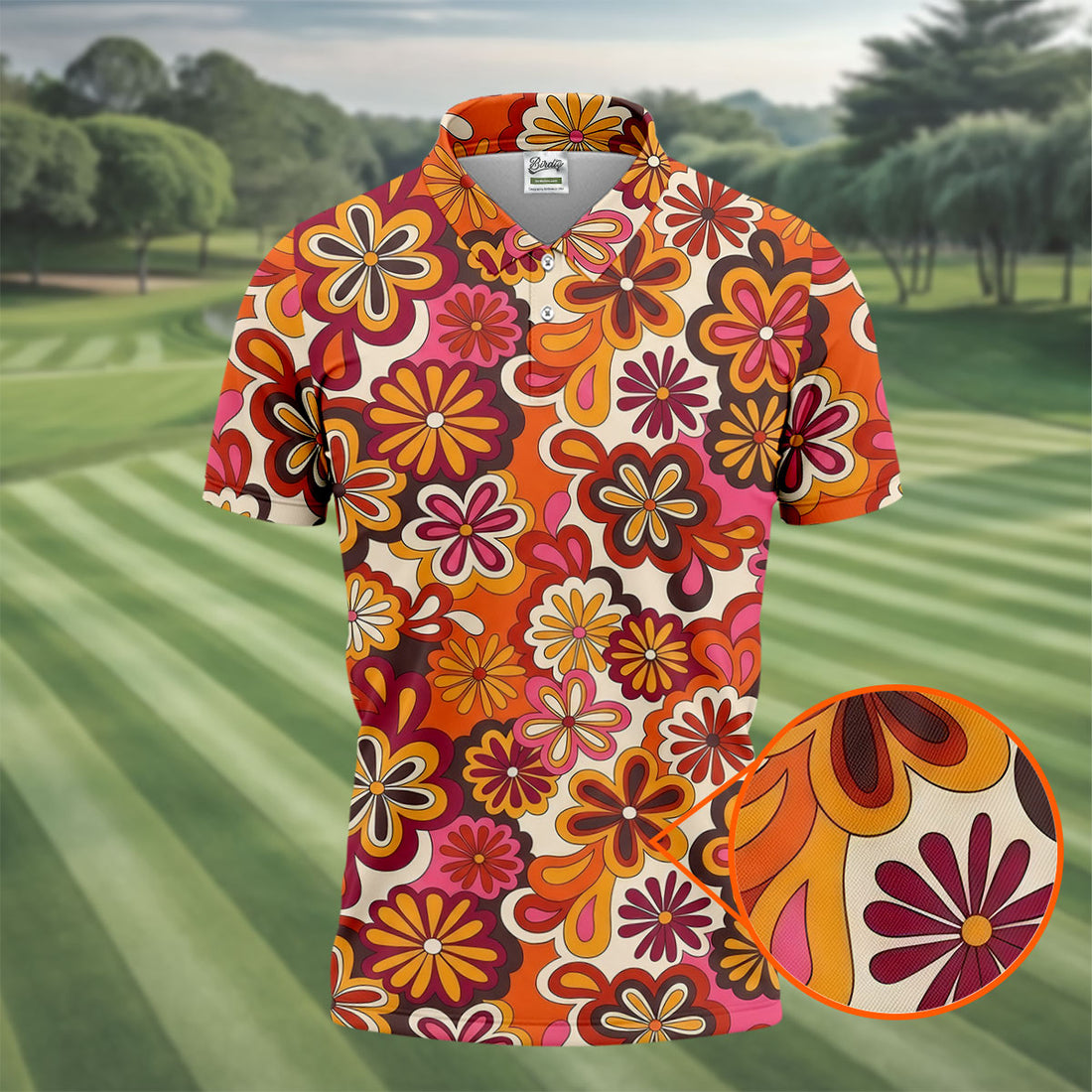 Retro Floral Pattern 70s Color Golf Tops For Men, Retro Golf Shirt, Golf Shirts For Men, Polo Shirts For Men