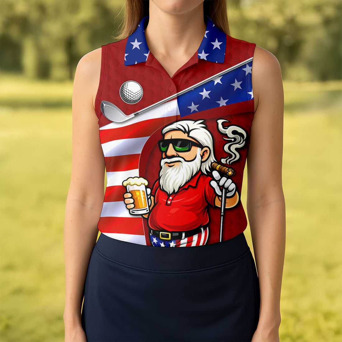 Swing Swear Drink Repeat Golf And Beer Patriotic Man 4th Of July Red Golf Shirt, 250 Years Women's Golf Tops
