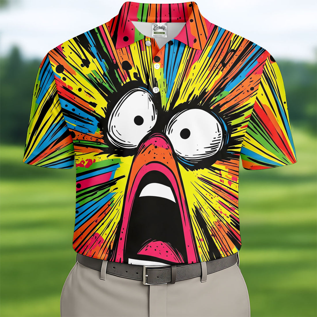 Screaming Face Colorful Retro Hawaiian Golf Shirt, Men's Funny Golf Shirts