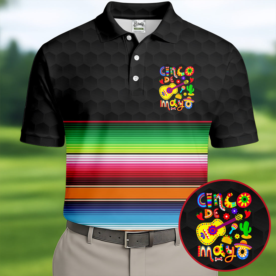 Mexican Sarape Golf Ball Pattern Cinco De Mayo Celebration Fiesta Themed Golf Shirts For Men