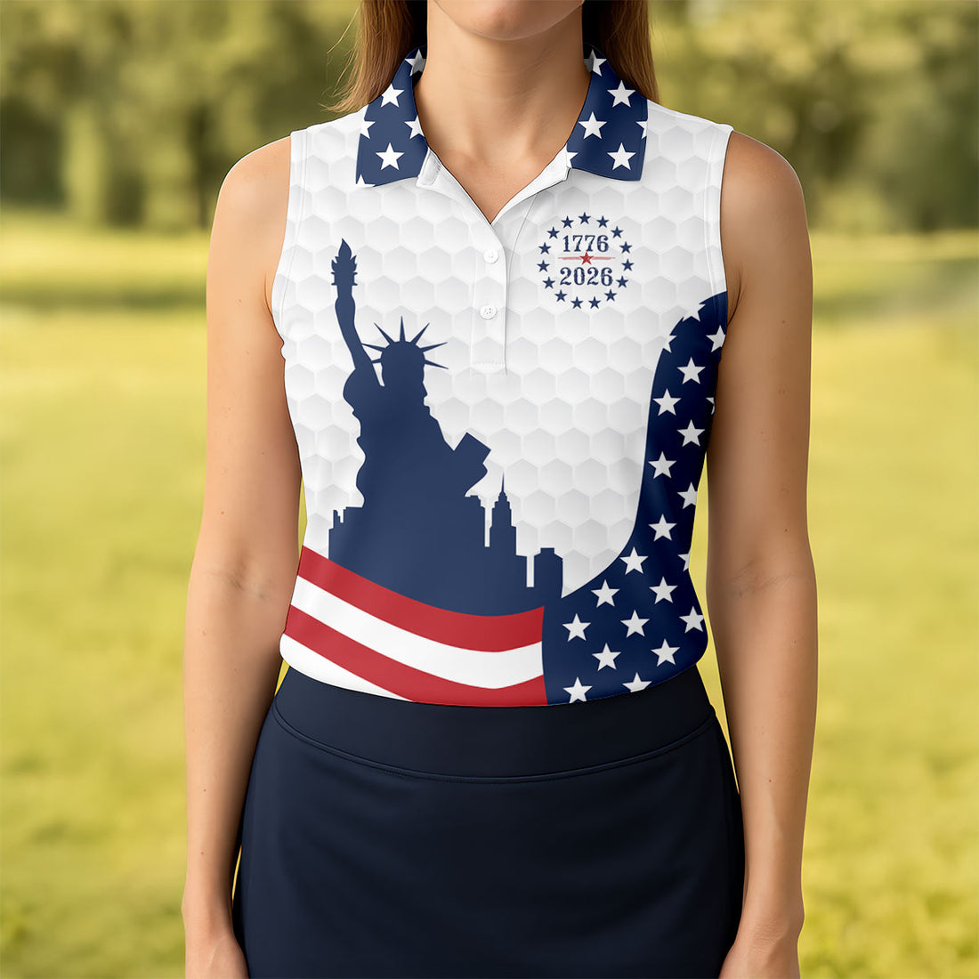 250 Years Of Freedom Golf Ball Pattern American Flag Golf Shirt, Patriotic 4th Of July Golf Shirt For Women