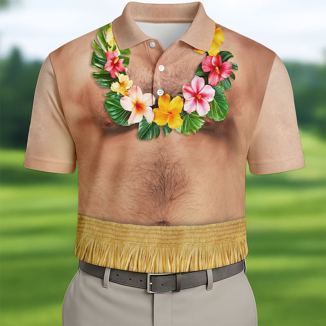 Floral Lei Tropical Theme Party Men's Funny Golf Shirts, Hawaiian Golf Shirt, Polo Shirts For Men