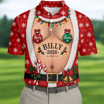 Funny Merry Custom Name Christmas Golf Shirt, Hawaiian Golf Shirt, Mens Golf Apparel