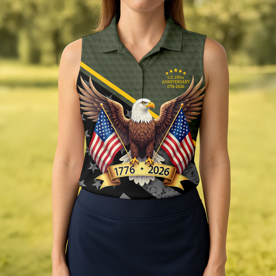 Women's Patriotic Eagle Golf Polo, USA 250th Anniversary Shirt, American Flag Independence Day Golf Top