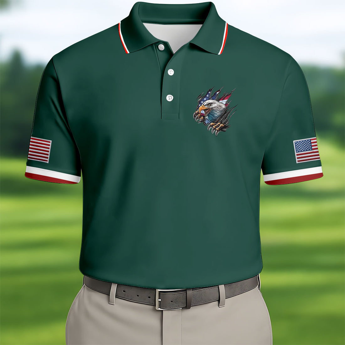 Bald Eagle Embroidered Men's 250 Years USA Patriotic Golf Shirt, 4th of July Golf Shirt
