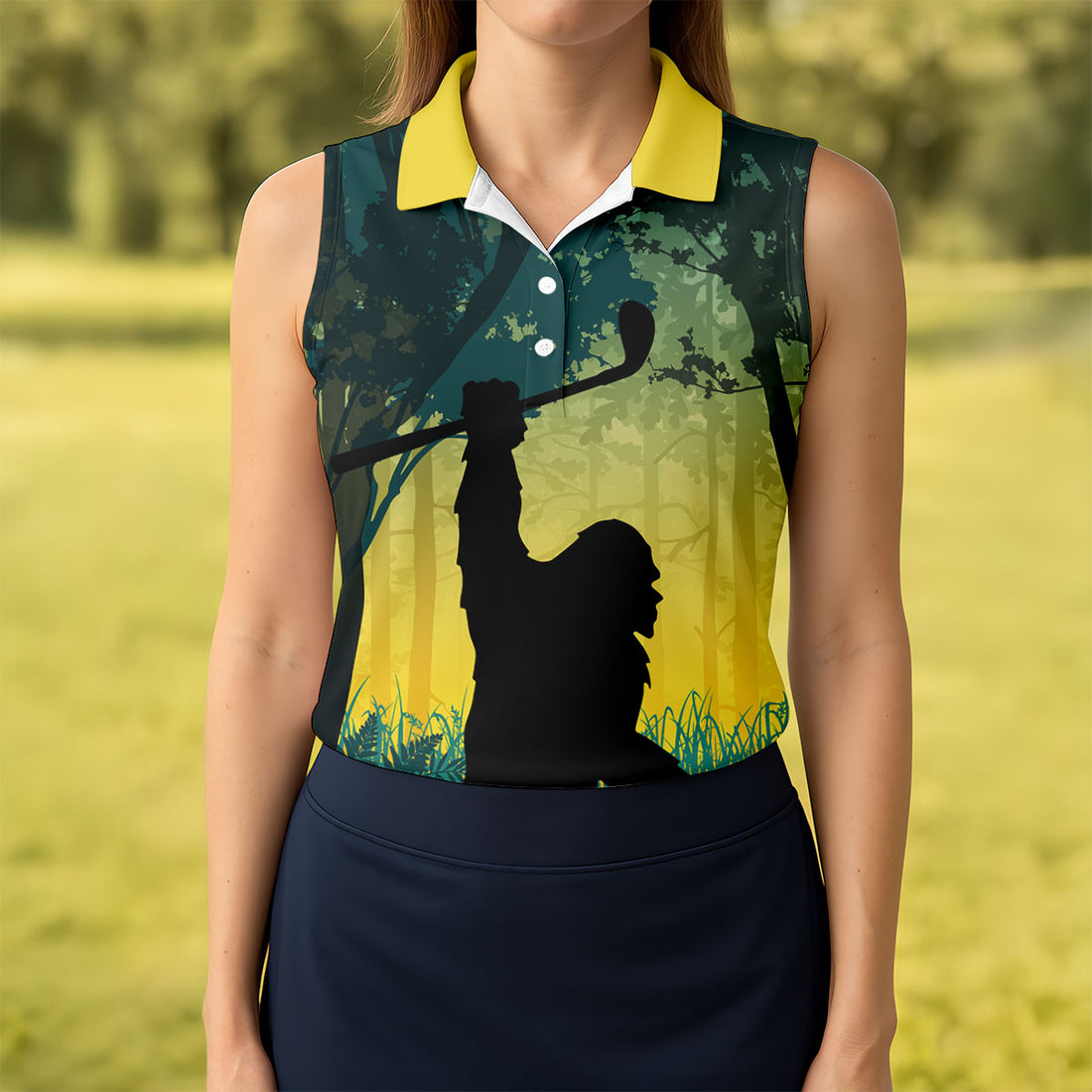 Bigfoot Golfer Forest Silhouette Polo Shirt, Women’s Golf Polo, Women’s Golf Apparel