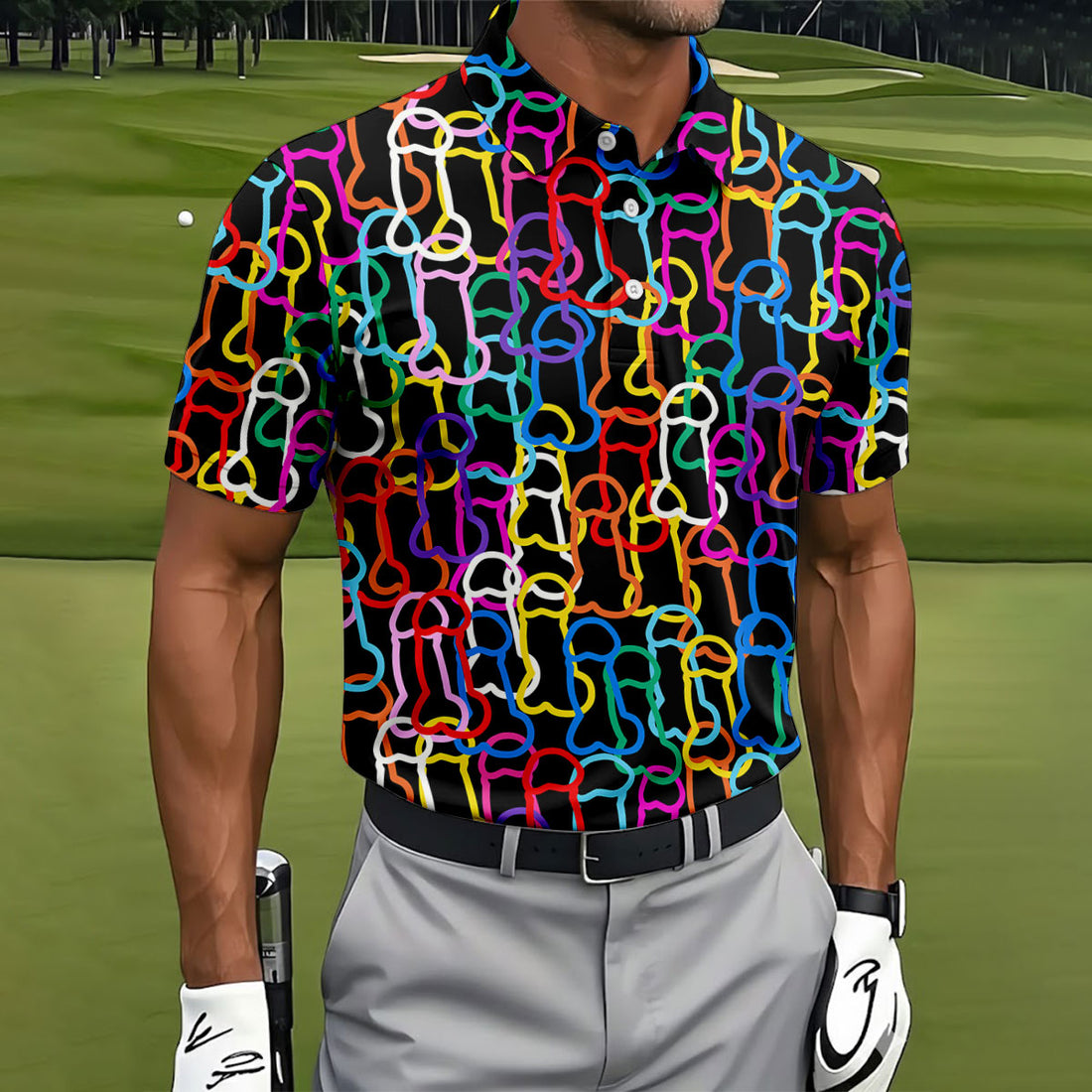 Adult Humor LGBT Rainbow Color Men's Funny Golf Shirts, Pride Month Celebrate Golf Shirts For Men