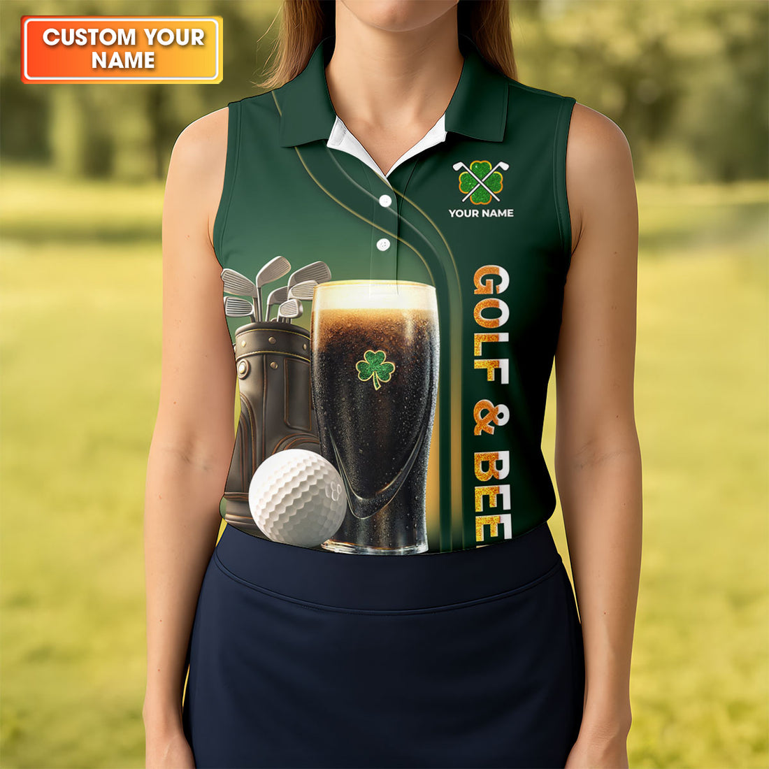 Hello Darkness My Old Friend Golf And Beer St Patrick's Day Green Women's Golf Tops, Ladies Golf Polos