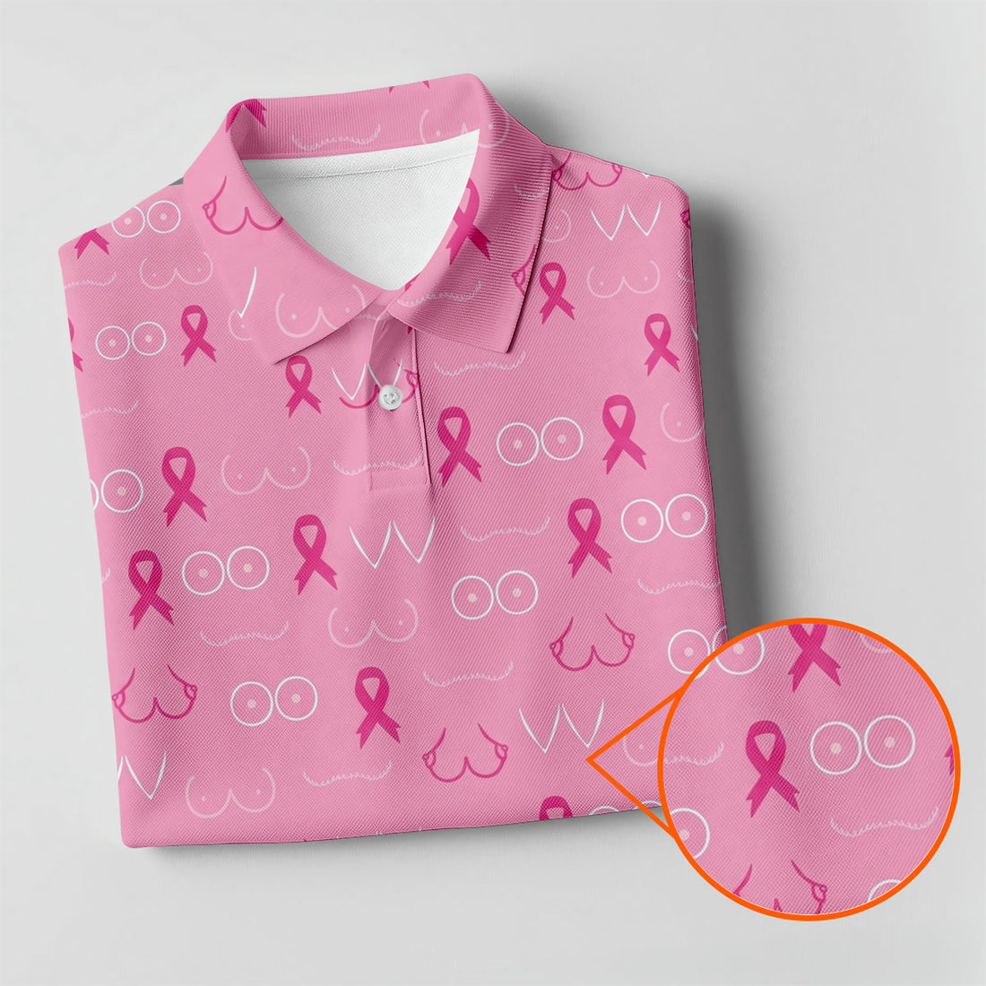 Pink Breast Ribbon Breast Cancer Polo Shirt, Men's Golf Shirt, Mens Golf Apparel