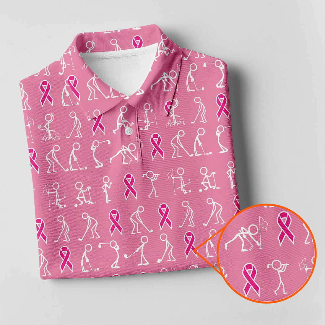 Funny Stick Figure Men's Golf Shirt, Breast Cancer Awareness Shirt, Pink Golf Shirt, Golf Shirts For Men