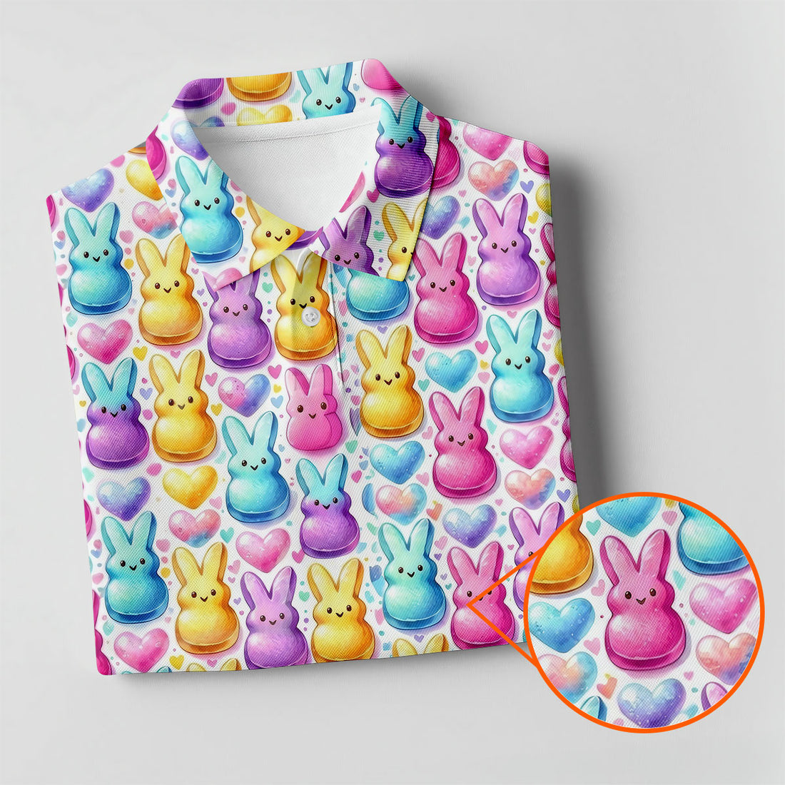 Easter Bunny Jelly Effect Seamless Pattern Golf Shirts For Men, Men's Funny Golf Shirts, Polo Shirts For Men