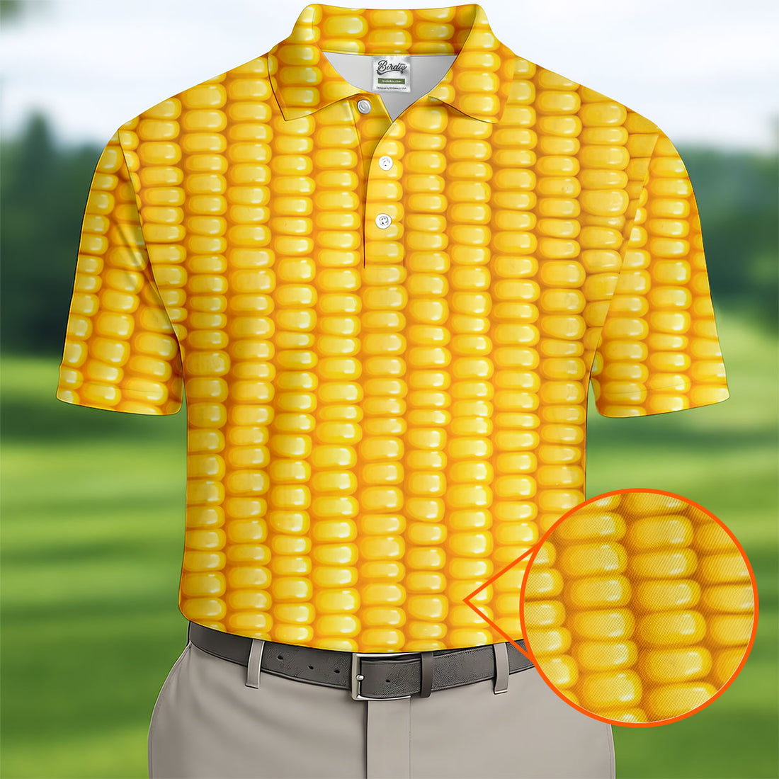 Realistic Sweet Corn Cob Print Design Hawaiian Golf Shirt, Golf Shirts For Men, Polo Shirts For Men