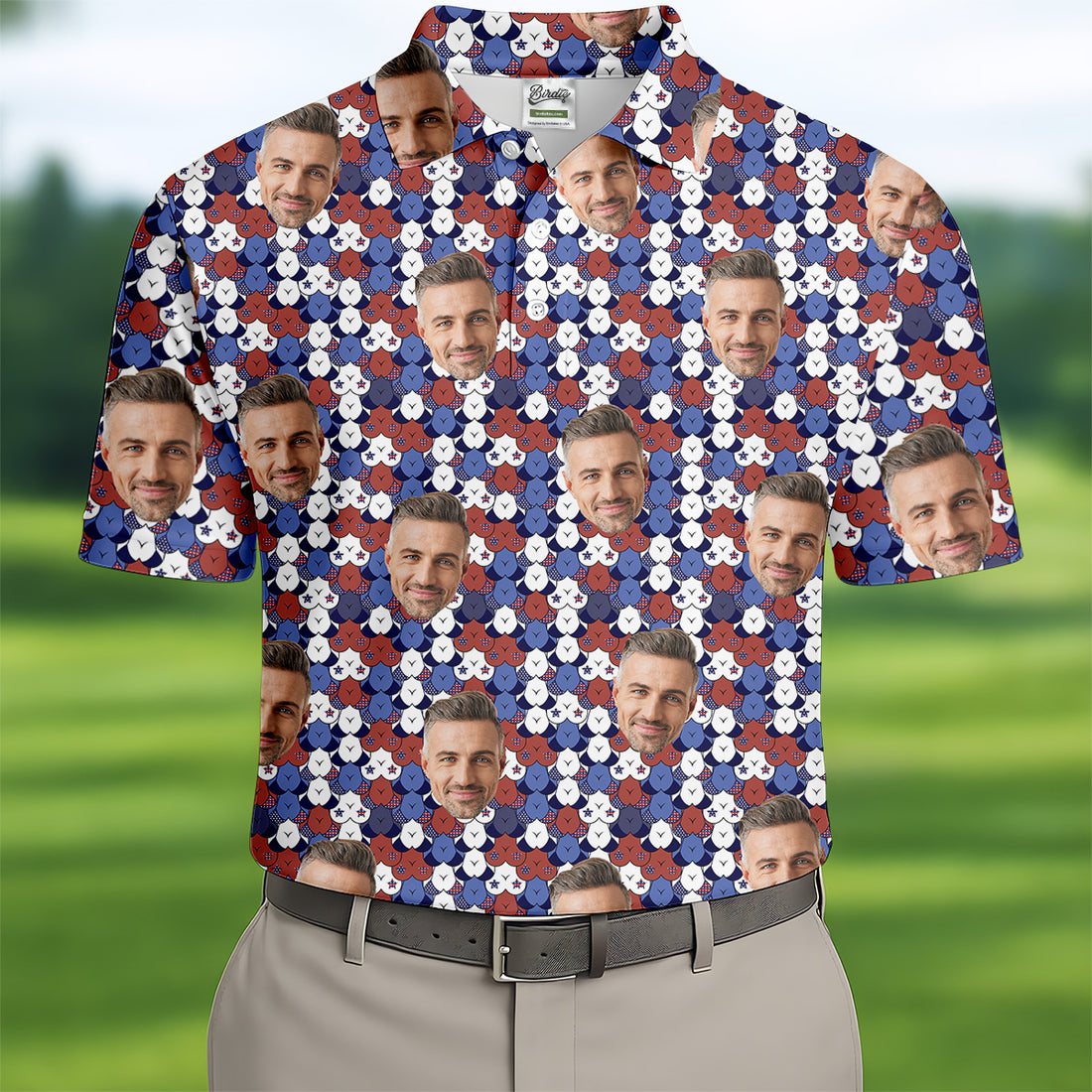 Fun Men's Golf Polos, Custom Face Golf Shirt, Funny American Golf Shirt, Golf Gift For Him