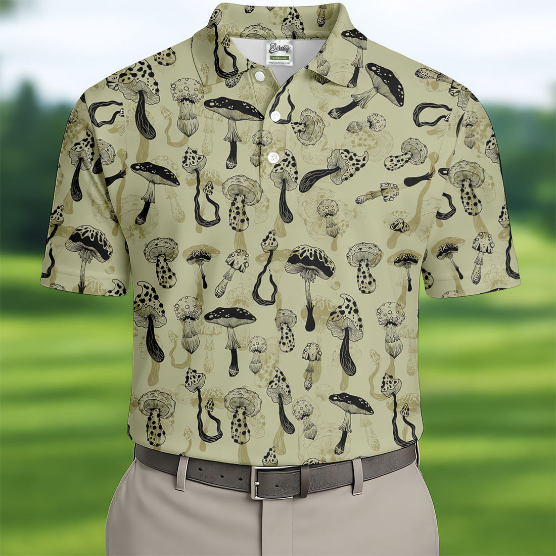 Mushroom Pattern Hand-drawn Art Hawaiian Golf Shirt, Men's Golf Shirt, Polo Shirts For Men