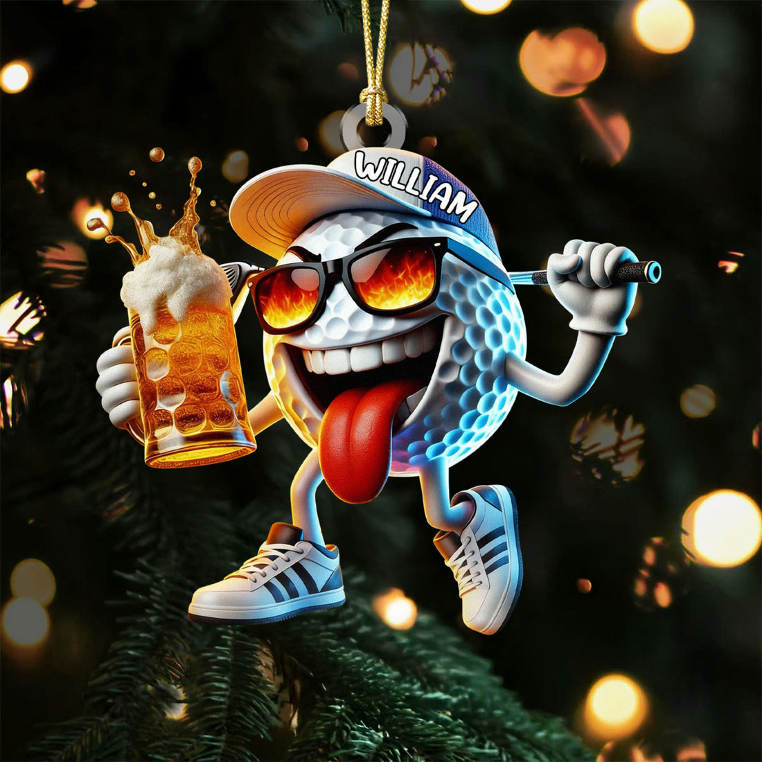 Custom Name Beer Golf Ball Ornament, Acrylic Ornament, Golf Christmas Ornaments, Christmas Golf Gift