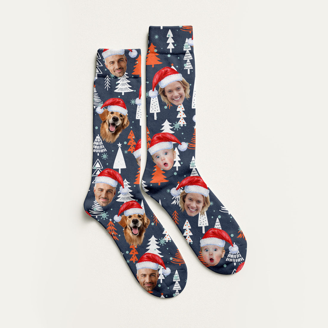 Custom Face White And Orange Xmas Pine Tree Golf Socks, Christmas Golf Gift, Custom Golf Accessories