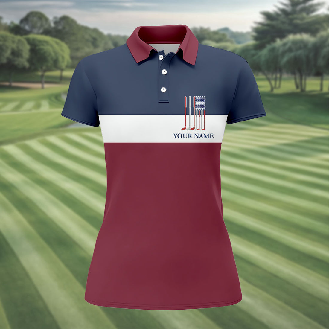 Red White Blue American Independence Day History Women's Golf Tops, 250th Anniversary Patriotic Golf Shirt