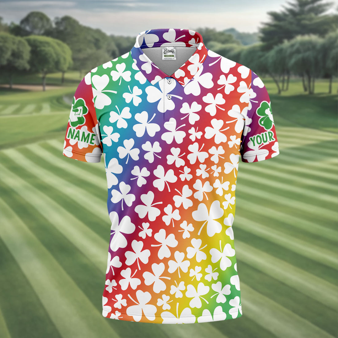 Rainbow Shamrock St Patrick's Day Golf Shirt, Golf Tops For Men, Polo Shirts For Men, Golf Shirts For Men