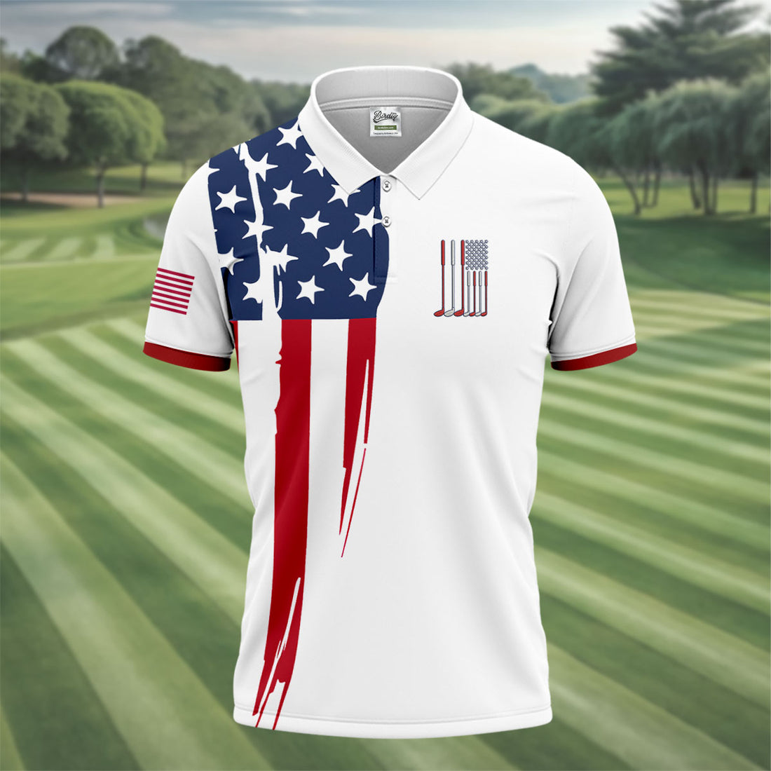 American Flag Pattern 4th Of July Patriotic Golf Shirt, 250th Anniversary White Golf Shirt, Golf Shirts For Men