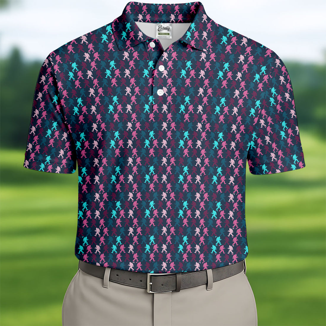 Funny Colorful Bigfoot Golfer Pattern Polo Shirt, Polo Shirts For Men, Mens Golf Shirts