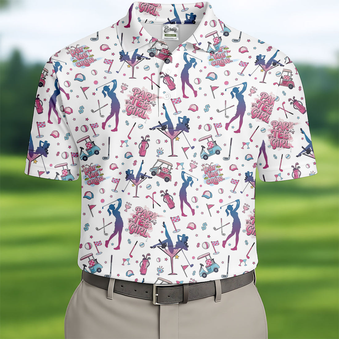 Funny Par Tee Girl Golfer Pattern Golf Polo Shirt, Polo Shirts For Men, Mens Golf Apparel