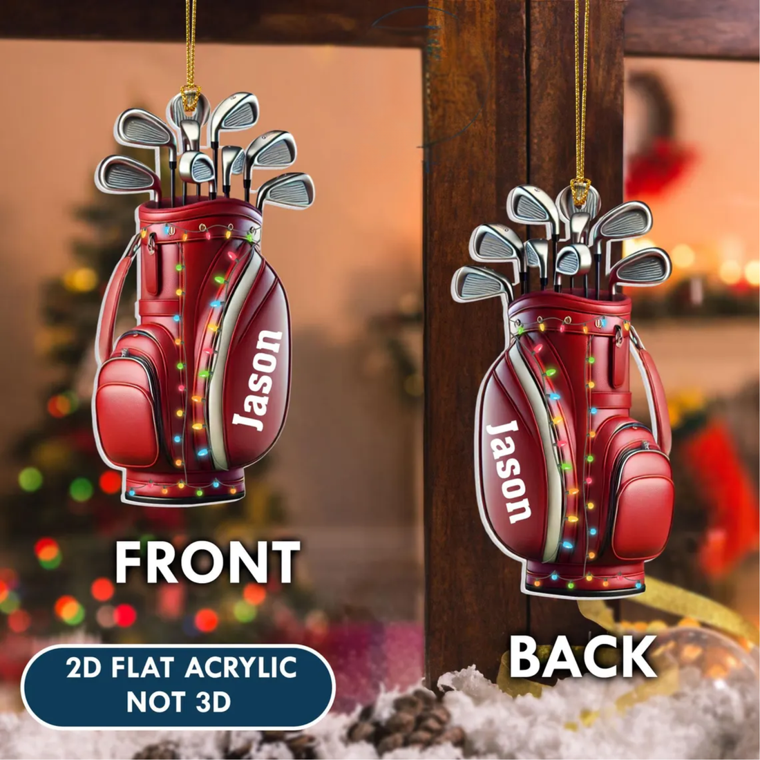 Custom Name Golf Backpack Xmas Ornament, Golf Keychain, Golf Accessories, Christmas Golf Gift