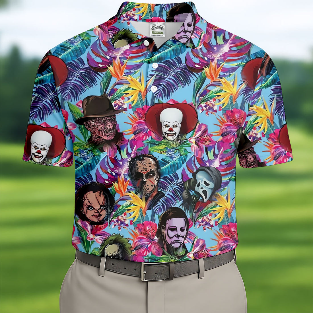 Tropical Horror Character Halloween Golf Shirt, Mens Golf Shirts, Golf Polo Shirts For Men