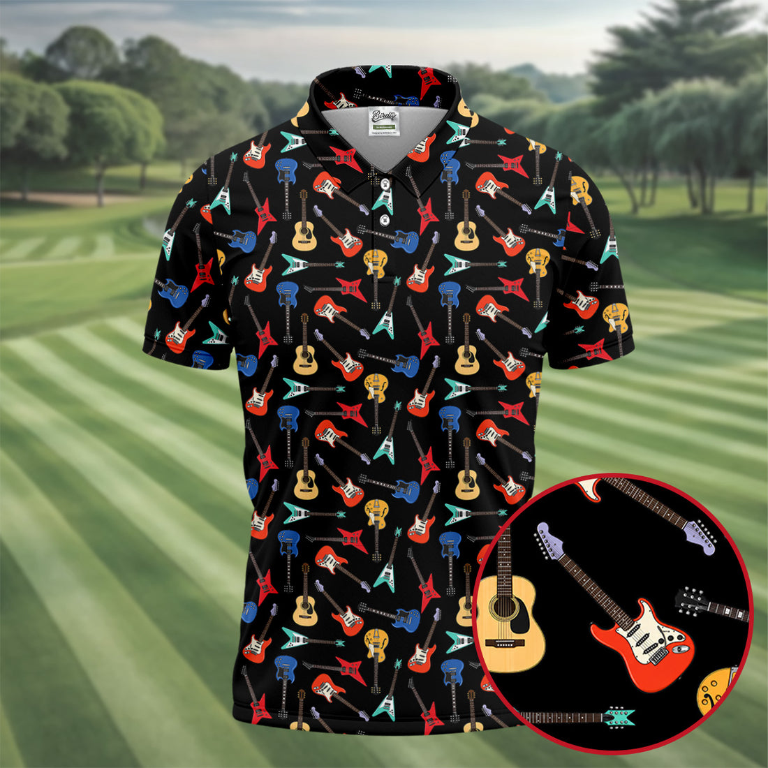 Guitar Pattern Hawaiian Golf Shirt, Music Lover Men's Golf Shirt, Polo Shirts For Men