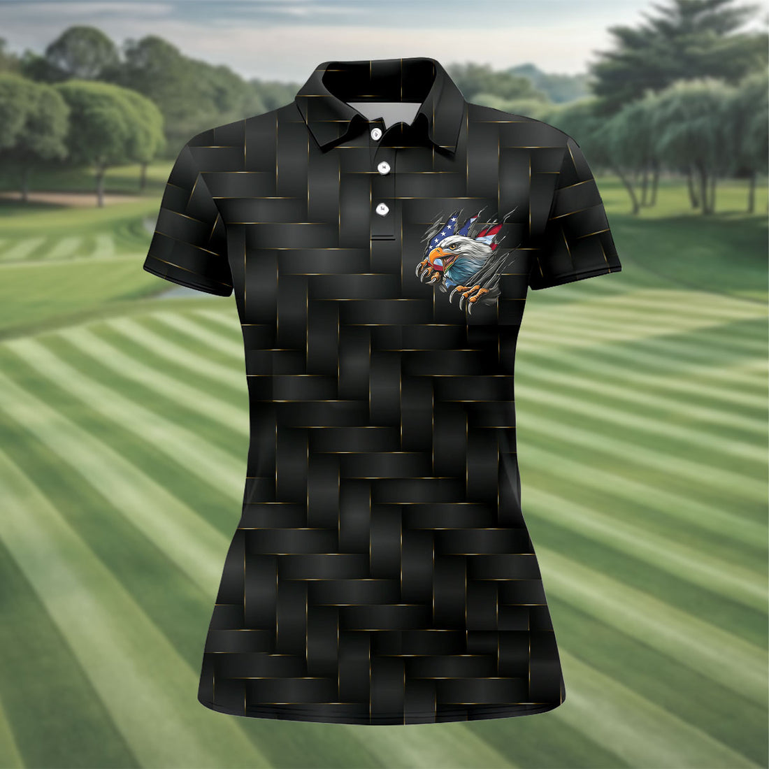 Elegant Woven Eagle Women's 250 Years USA Patriotic Golf Shirt, 4th of July Golf Shirt