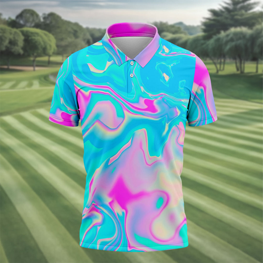 Pastel Marble Abstract Swirl Pattern Golf Shirt, Polo Shirts For Men, Men's Golf Shirt