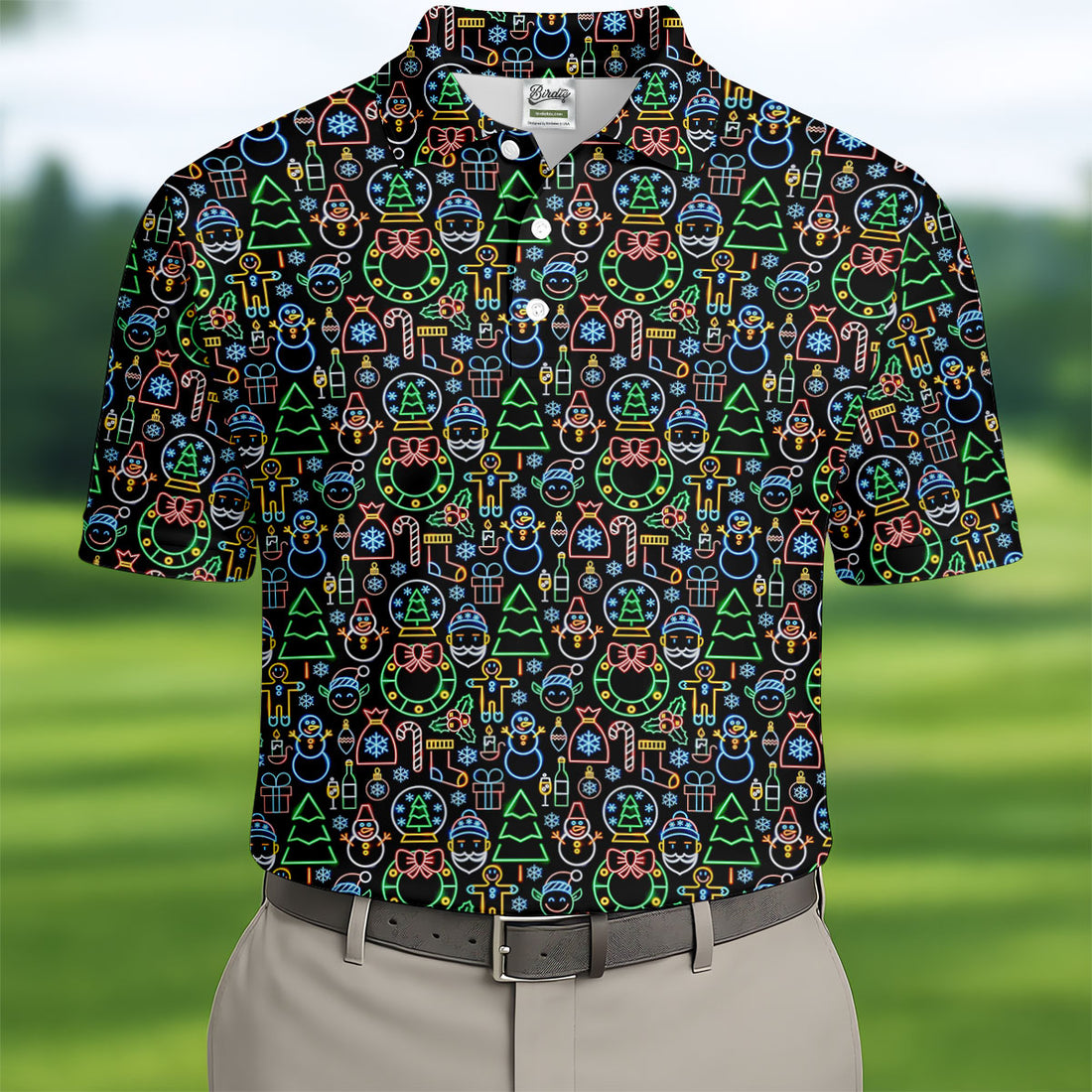 Neon Christmas Retro Style Men's Golf Polo Shirts, Christmas Golf Shirt, Polo Shirts For Men