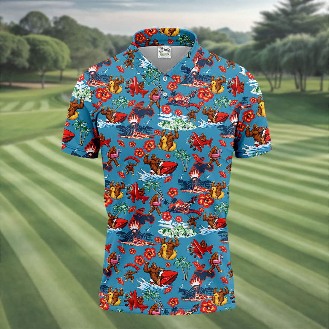 Funny Bigfoot Tropical Summer Hawaiian Golf Shirt, Men's Golf Shirt, Polo Shirts For Men