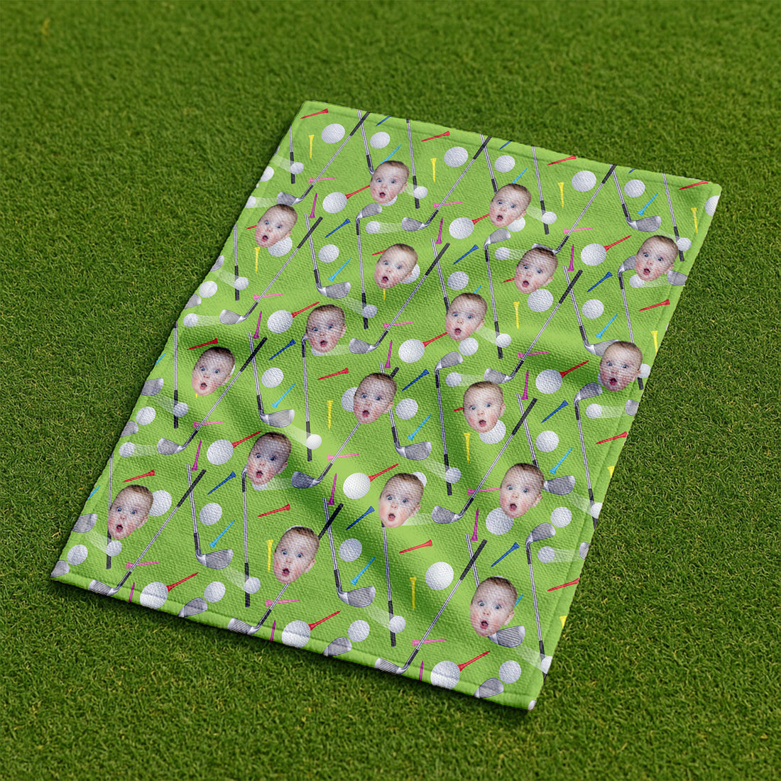 Custom Kid Face Green Small Funny Golf Towel, Golf Rag, Golf Gift For Dad