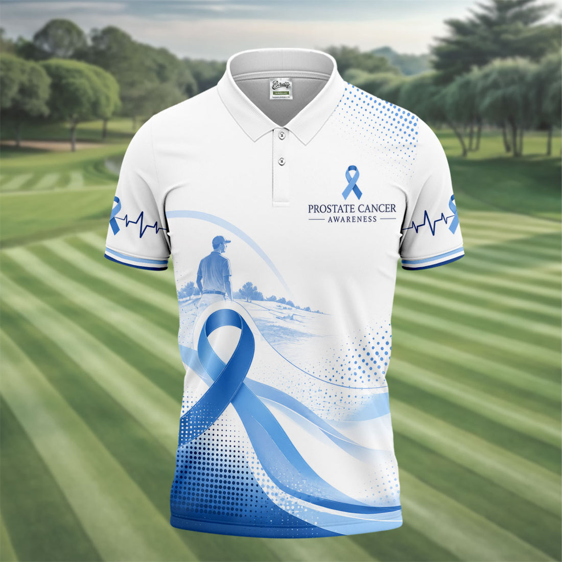 Blue Ribbon Golfer Prostate Cancer Awareness Polo Shirt, Golf Shirts For Men
