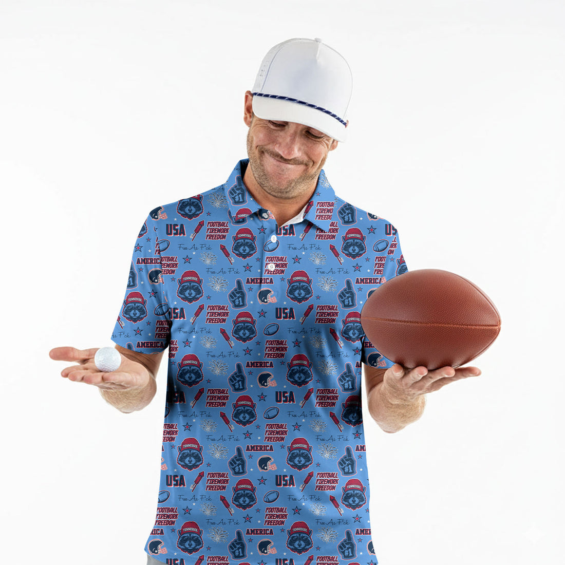Raccoon Titans Blue Titans Red Sport Polo, American Football League Gift Ideas For Football Fans