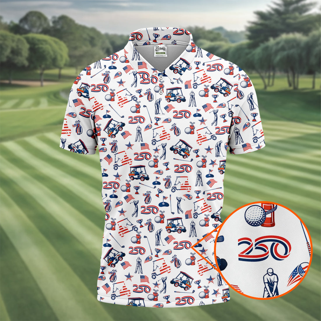 250th Anniversary US Flag Pattern Patriotic Golf Shirt, 4th Of July Golf Shirt Golf Tops For Men, Golf Shirts For Men